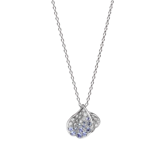 Les Pétales 0.27ct Blue Sapphire and 0.18ct Diamond Pendant in 18K White Gold, 20" chain