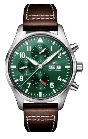 43mm Pilot's Watch with Green Dial in Stainless Steel, Strap