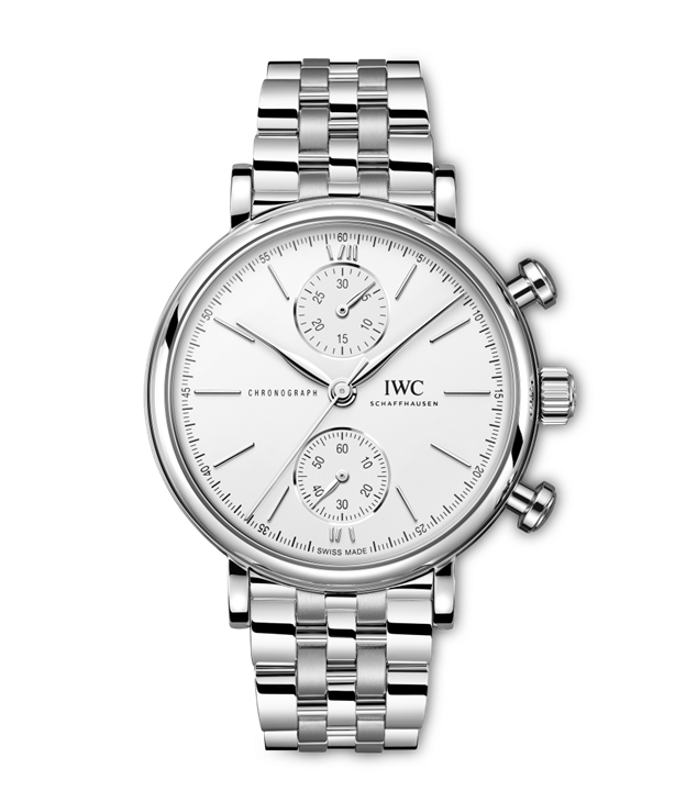 39mm Portofino Chronograph Watch with White Dial in Stainless Steel, Bracelet