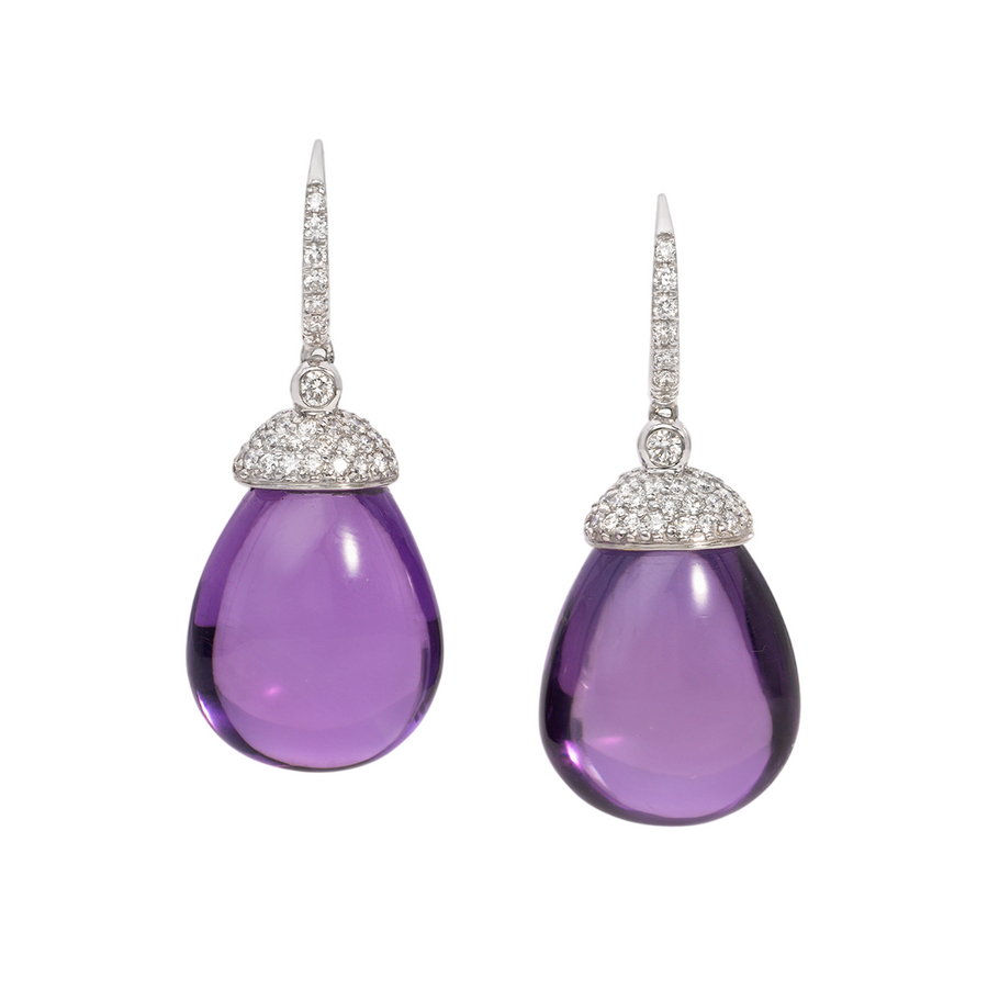 59.86ct Amethyst and 1.18ct Diamond Drop Earrings in 18K White Gold