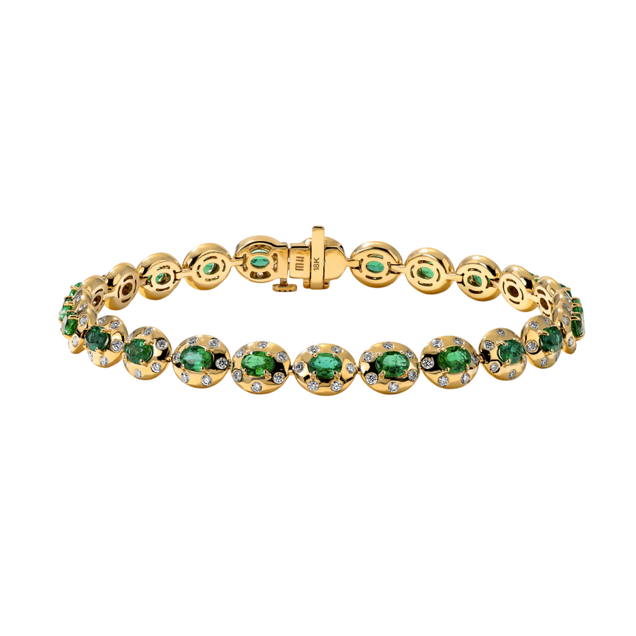 Aurum 3.70ct Oval Emerald 1.38ct Diamond Tennis Bracelet in 14K Yellow Gold, 7"