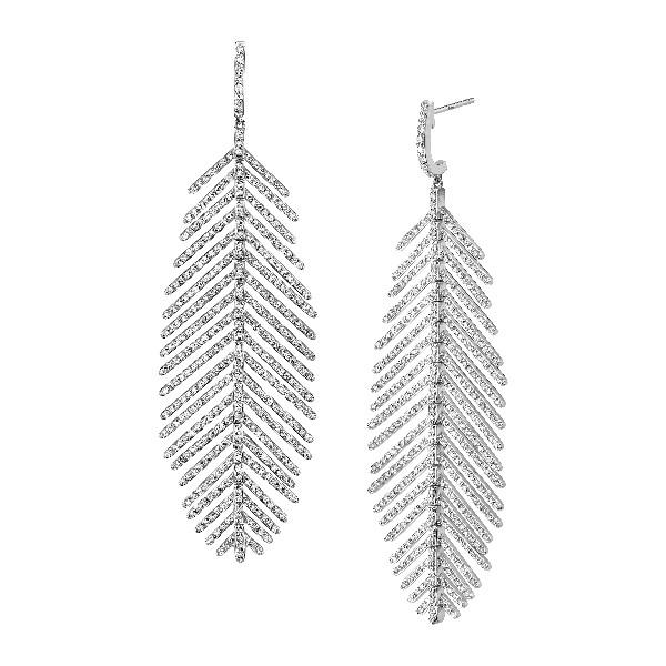4.33ct Round Diamond Feather Drop Earrings in 18K White Gold