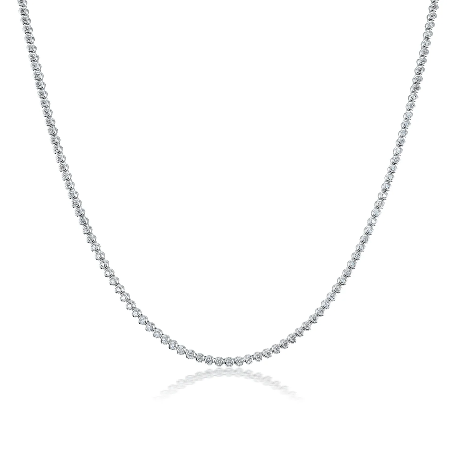 1.85ct Diamond Bezel Tennis Necklace in 18K White Gold, 18"