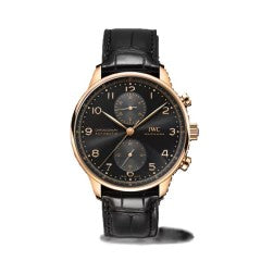41mm Portugieser Chronograph with Black Dial and Sub Dials in 18K Rose Gold, Strap