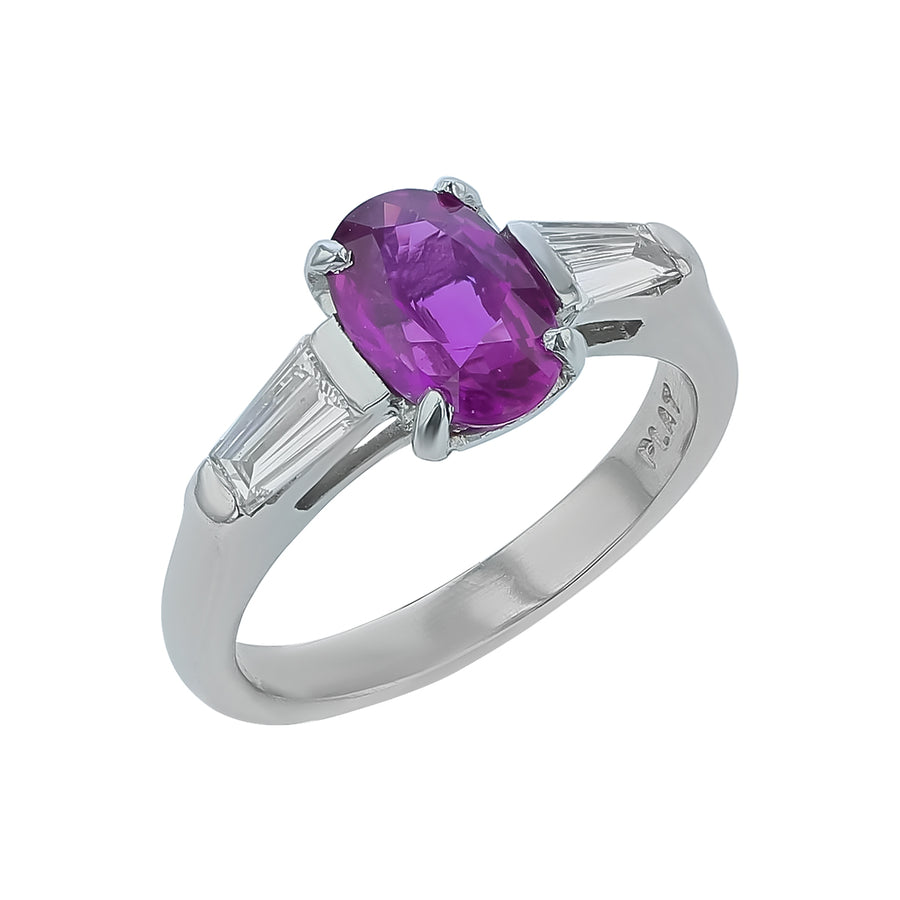 1.63ct Oval Pink Sapphire and 0.34ct Diamond Ring in Platinum, size 5.25