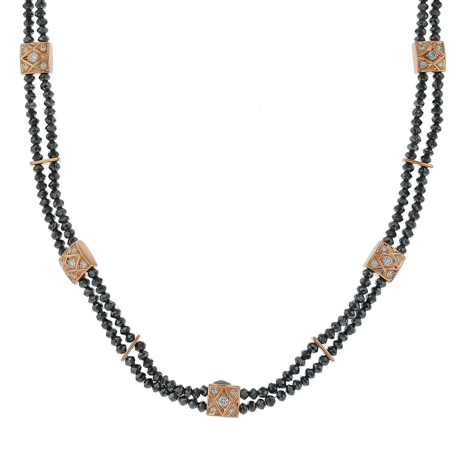 29.15ct Black Diamond and 0.36ct Diamond Criss Cross Station Necklace in 18K Rose Gold, 15"