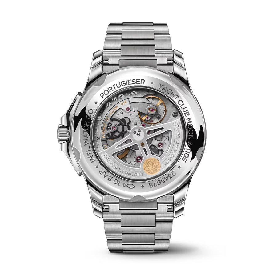 44.6mm Portugieser Yacht Club Moon and Tide Watch with Black Dial in Stainless Steel, Bracelet