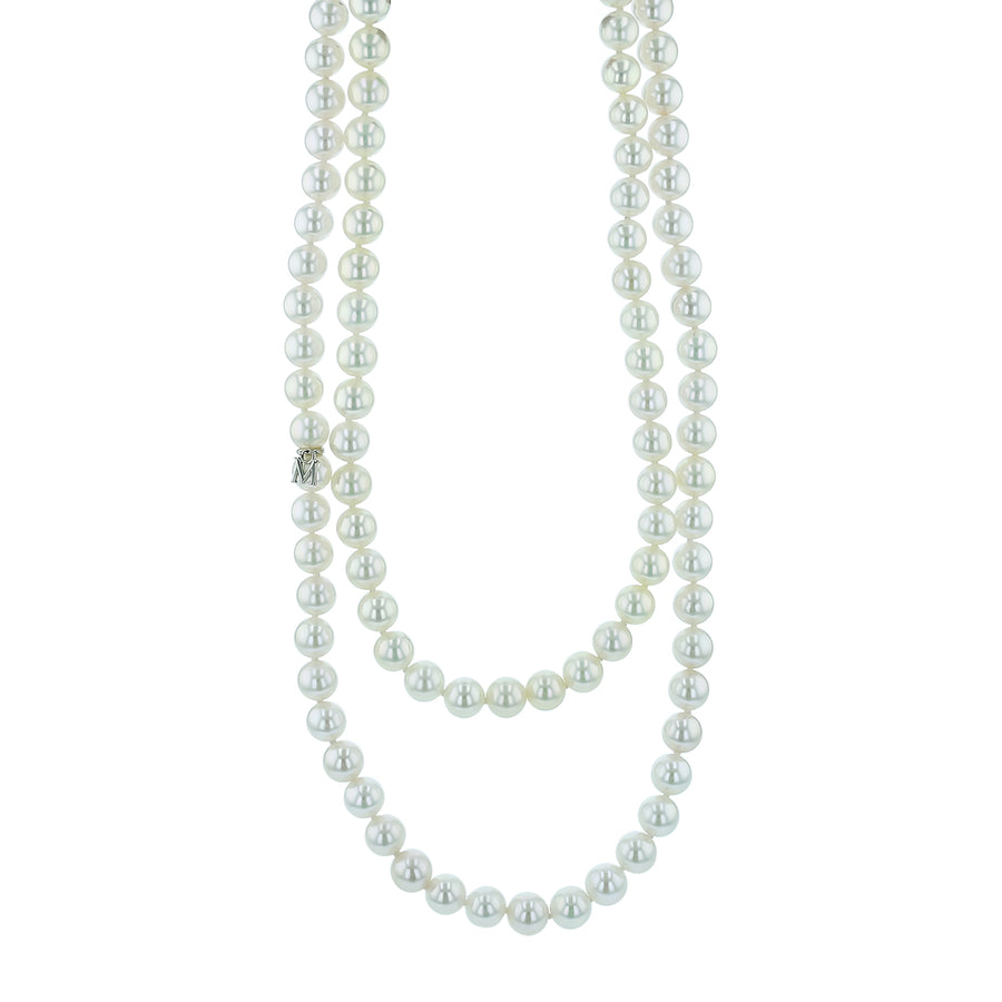 Opera 7.5x7mm A Pearl Strand Necklace in 18K White Gold, 32"