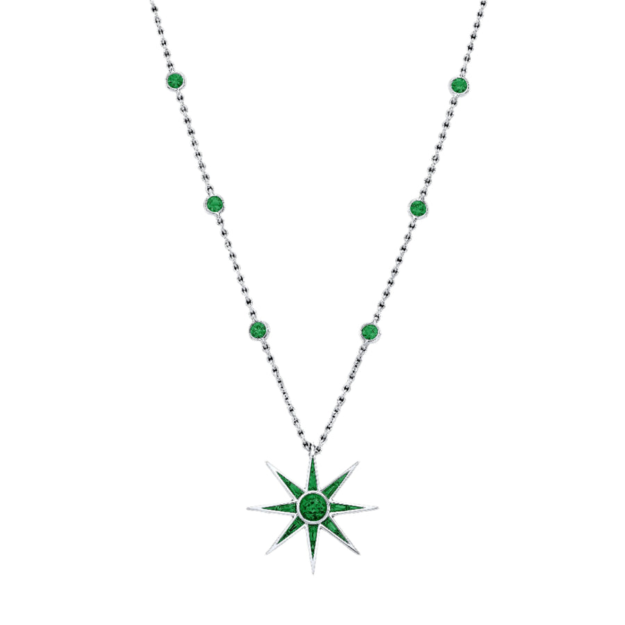 Luminous Starburst 2.05ct Round and Special Cut Emerald Pendant Necklace in Platinum
