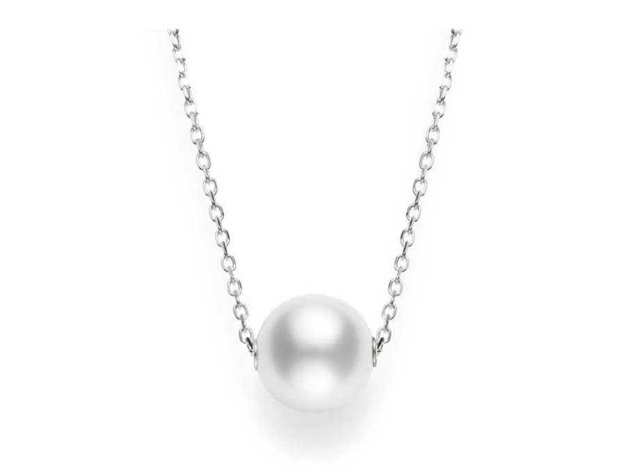 10mm A+ White South Sea Pearl Pendant in 18K White Gold, 18" chain