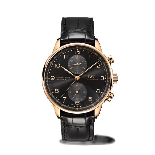 41mm Portugieser Chronograph Watch with Black Dial in 18K Rose Gold, Strap