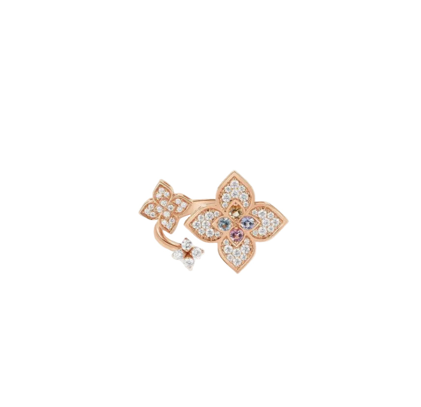 Venetian Princess Carnival 0.37ct Diamond and Mixed Stone Bypass Ring in 18K Rose Gold, size 6.25