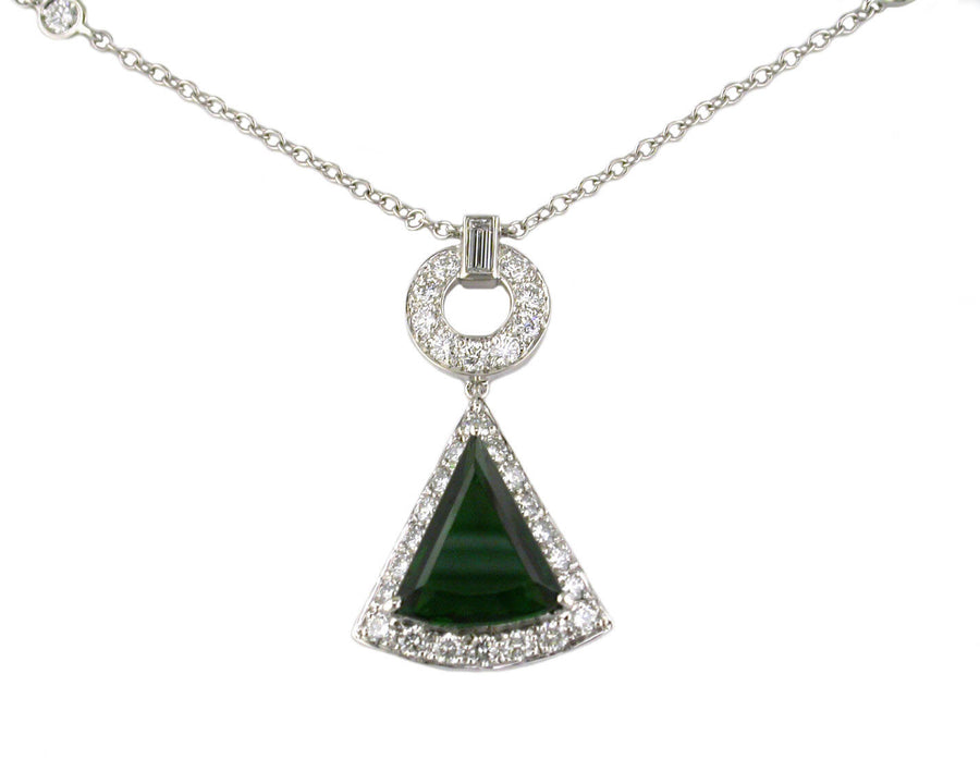 2.51ct Tourmaline and 0.89ct Diamond Pendant in 18K White Gold, 16"
