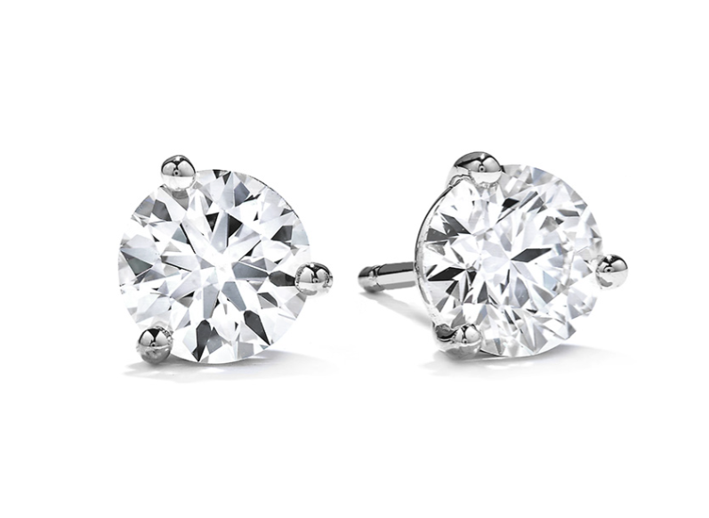 1.95 - 2.09ct Round Brilliant Hearts on Fire Diamond 3 Prong Stud Earrings in Platinum