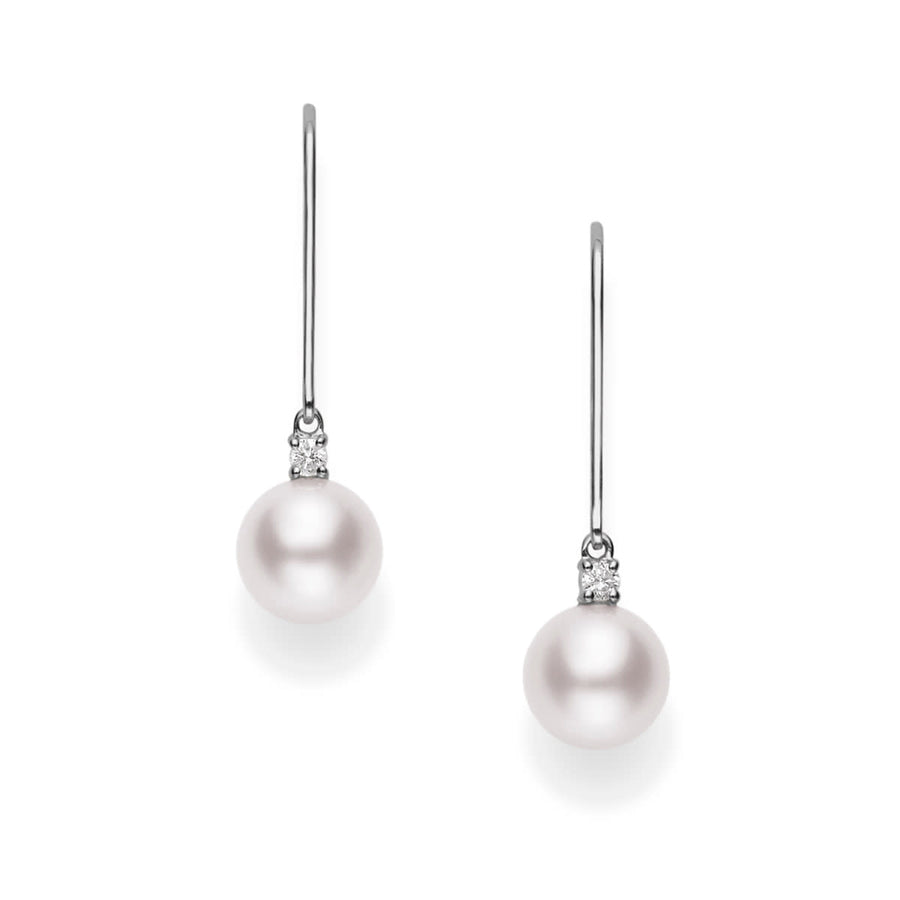 Classic 7mm Akoya Pearl and 0.06ct Diamond Earrings in 18K White Gold