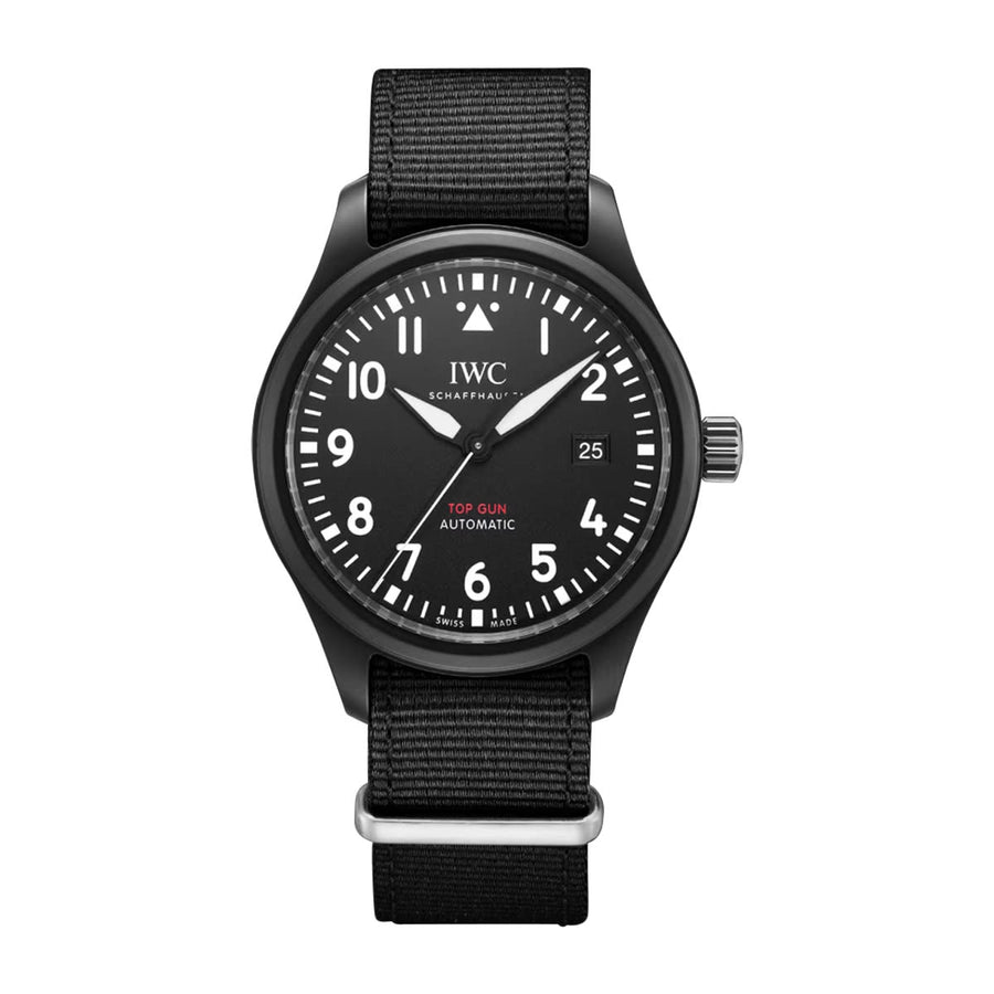 41mm Pilot's TOP GUN Watch with Black Dial in Ceramic, Strap