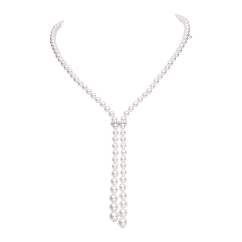 Akoya Pearl and 0.25ct Diamond Lariat Necklace in 18K White Gold