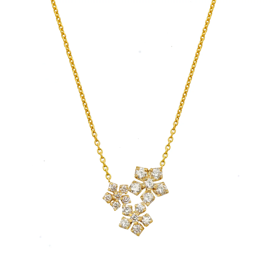 Enchanted Garden 0.32ct Diamond Triple Flower Necklace in 18K Yellow Gold, 16-18"