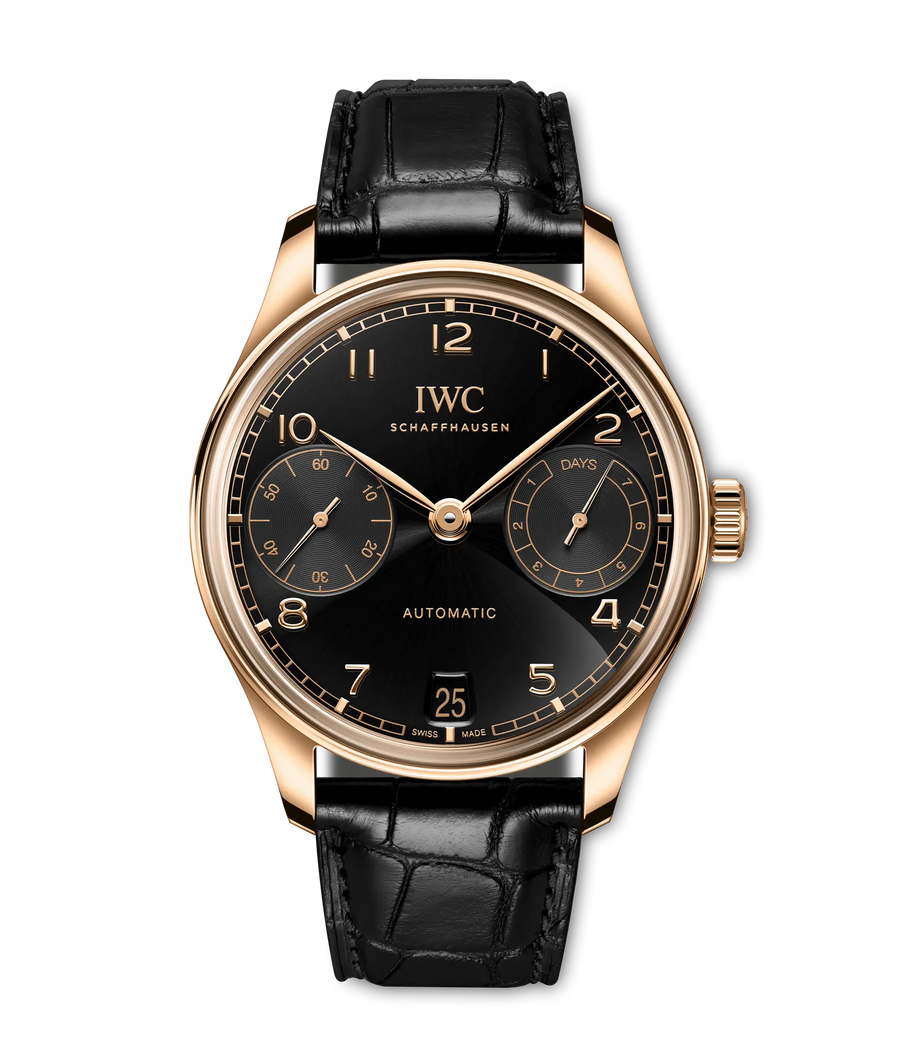 42mm Portugieser Automatic Watch with Black Dial in 18K Rose Gold, Strap