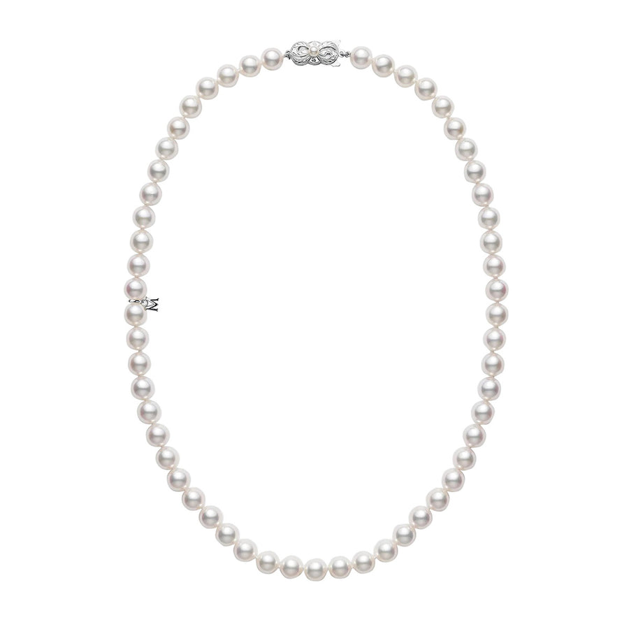Princess 7.5x7mm A+ Pearl Necklace in 18K White Gold, 18"