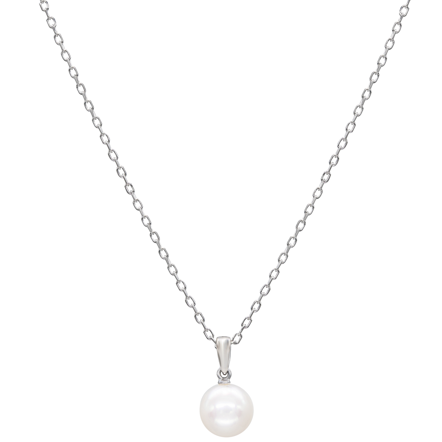 Everyday Essentials 7-7.5mm A+ Pearl Pendant in 18k White Gold, 18" chain