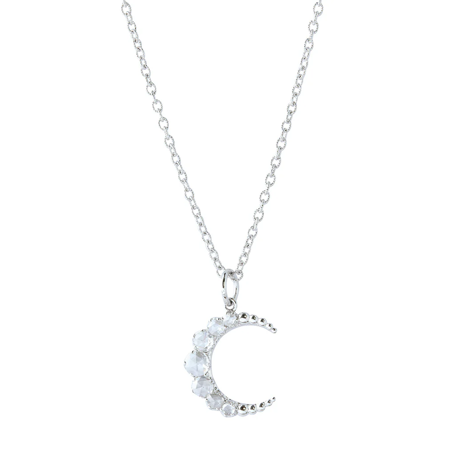 Arc 0.63ct Rose Cut Diamond Crescent Moon Pendant in 18K White Gold, without chain