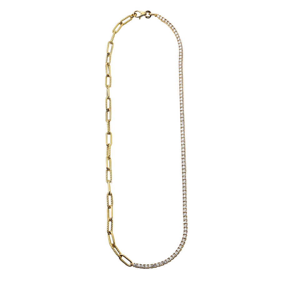 Half and Half 3.67ct Diamond and Chunky Link Necklace in 18K Yellow Gold, 16"