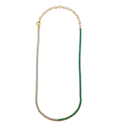 2.64ct Diamond and 2.49ct Emerald Half and Half Tennis Necklace in 18K Yellow Gold