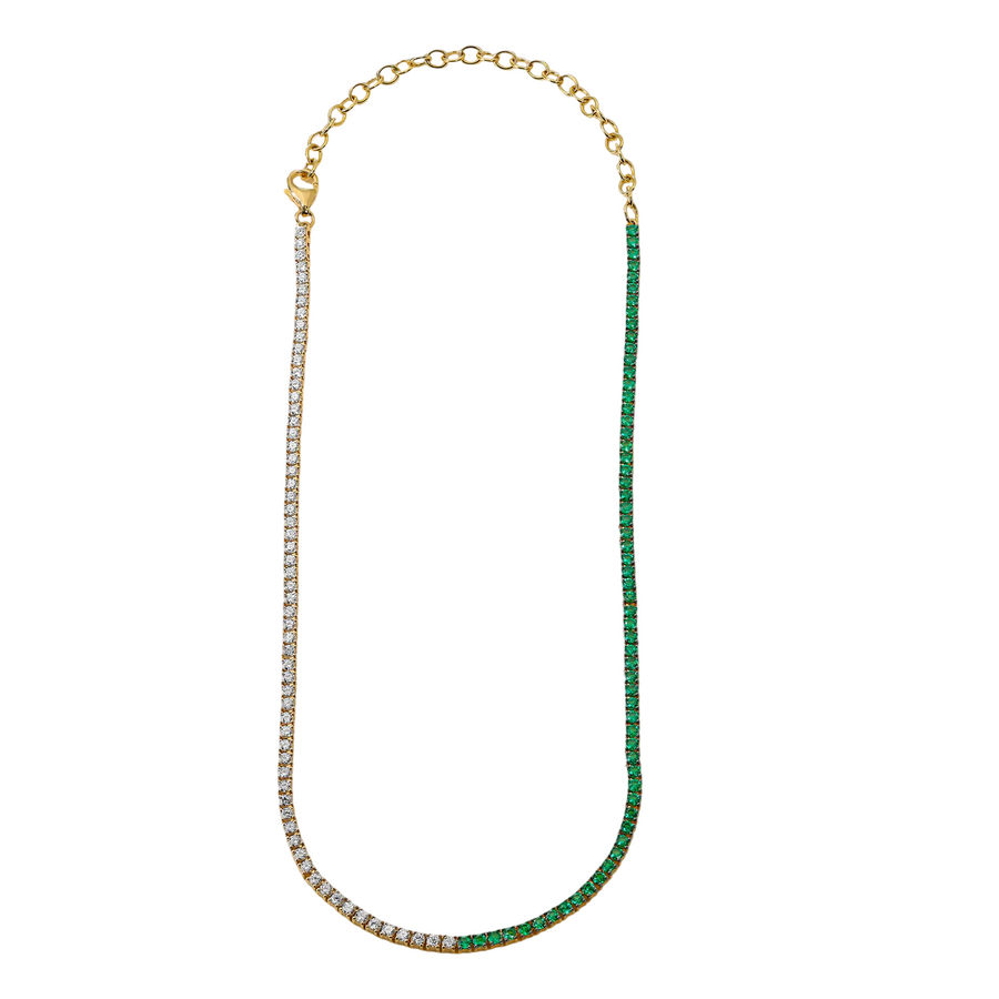 2.64ct Diamond and 2.49ct Emerald Half and Half Tennis Necklace in 18K Yellow Gold