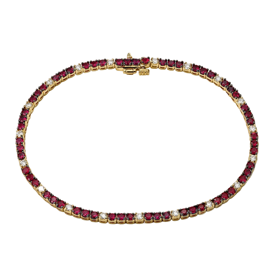 Classic 2.40ct Ruby and 0.53ct Diamond Tennis Bracelet in 18K Yellow Gold, 7"