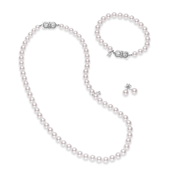 Everyday Essential 6-7mm A1 Akoya Pearl Necklace, Bracelet and Stud Earring Set in 18K White Gold, 18"
