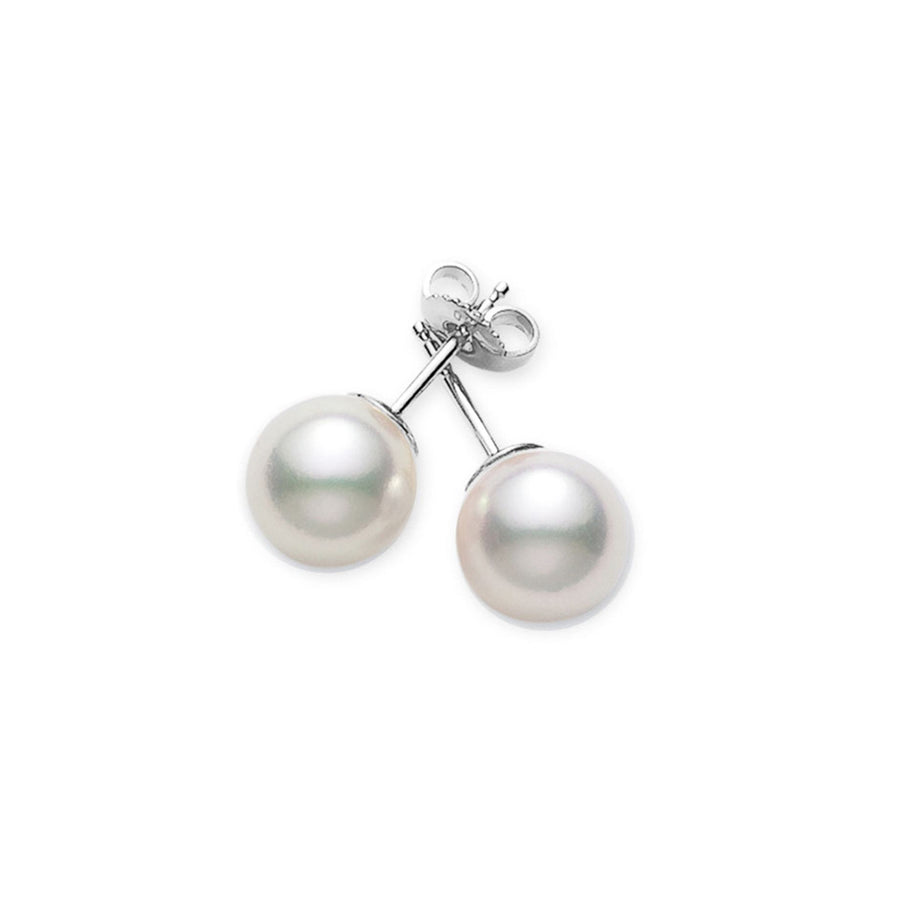 18K WHITE GOLD 8-8.25MM GRADE AA CULTURED PEARL STUD EARRINGS