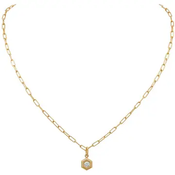 Bee 0.20ct Diamond Hexagon Pendant in 18K Yellow Gold, 17" chain