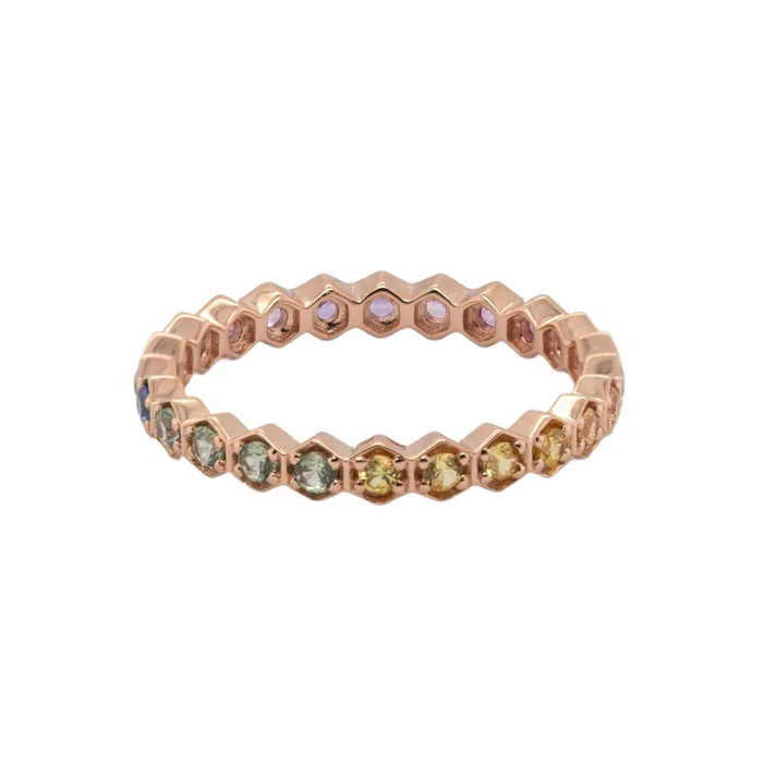 Regency 0.68ct Rainbow Sapphire Band in 18K Rose Band, Size 7