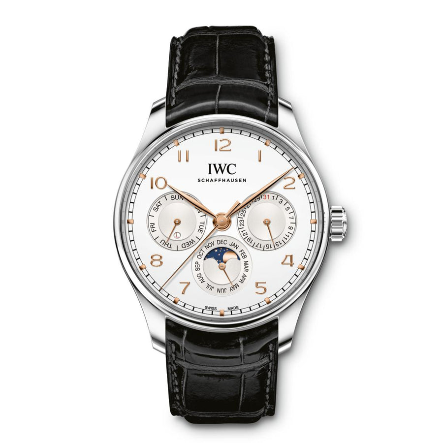 42mm Portugieser Perpetual Calendar Watch with Silver Dial in Stainless Steel, Strap