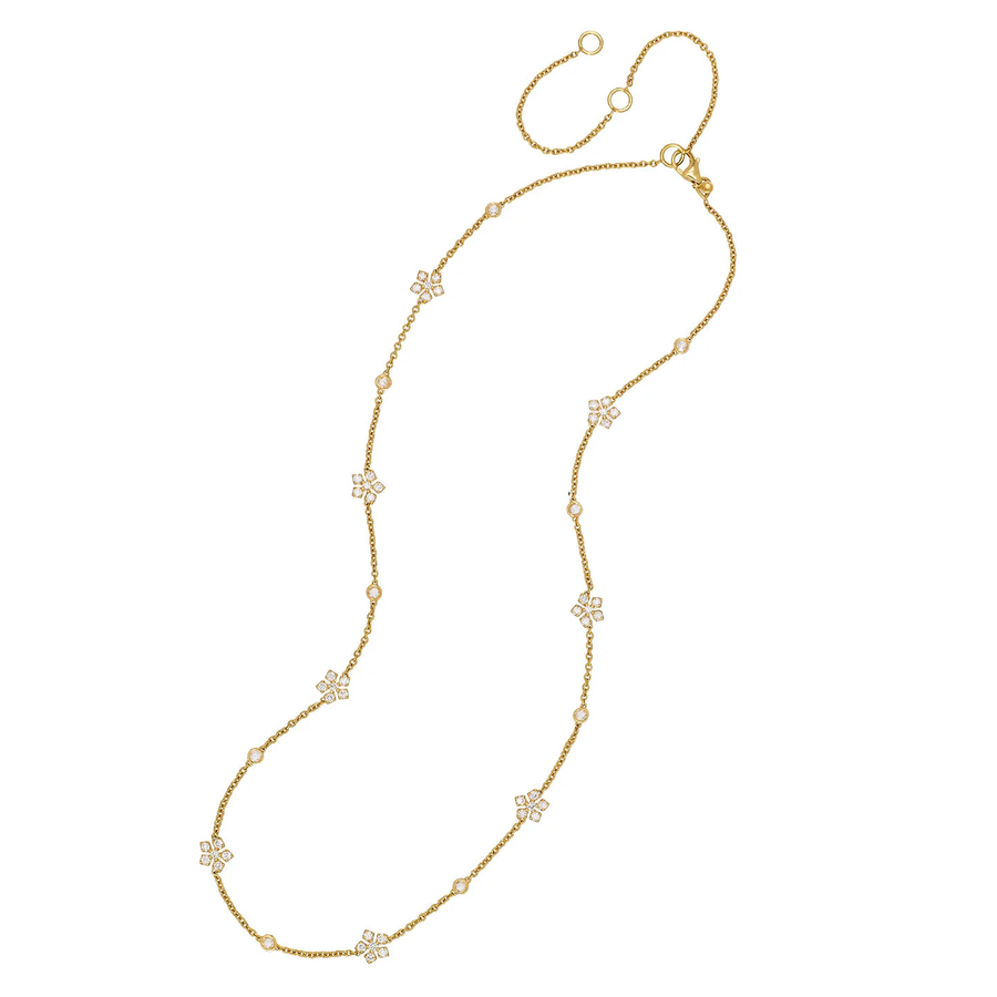 Enchanted Garden 1.33ct Diamond Flower Station Necklace in 18K Yellow Gold, 18-20" chain