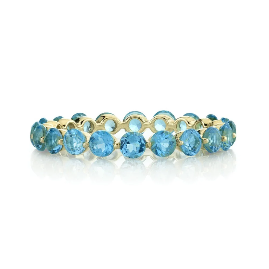 2.42ct Round Swiss Blue Topaz Eternity Band in 18K Yellow Gold, size 7
