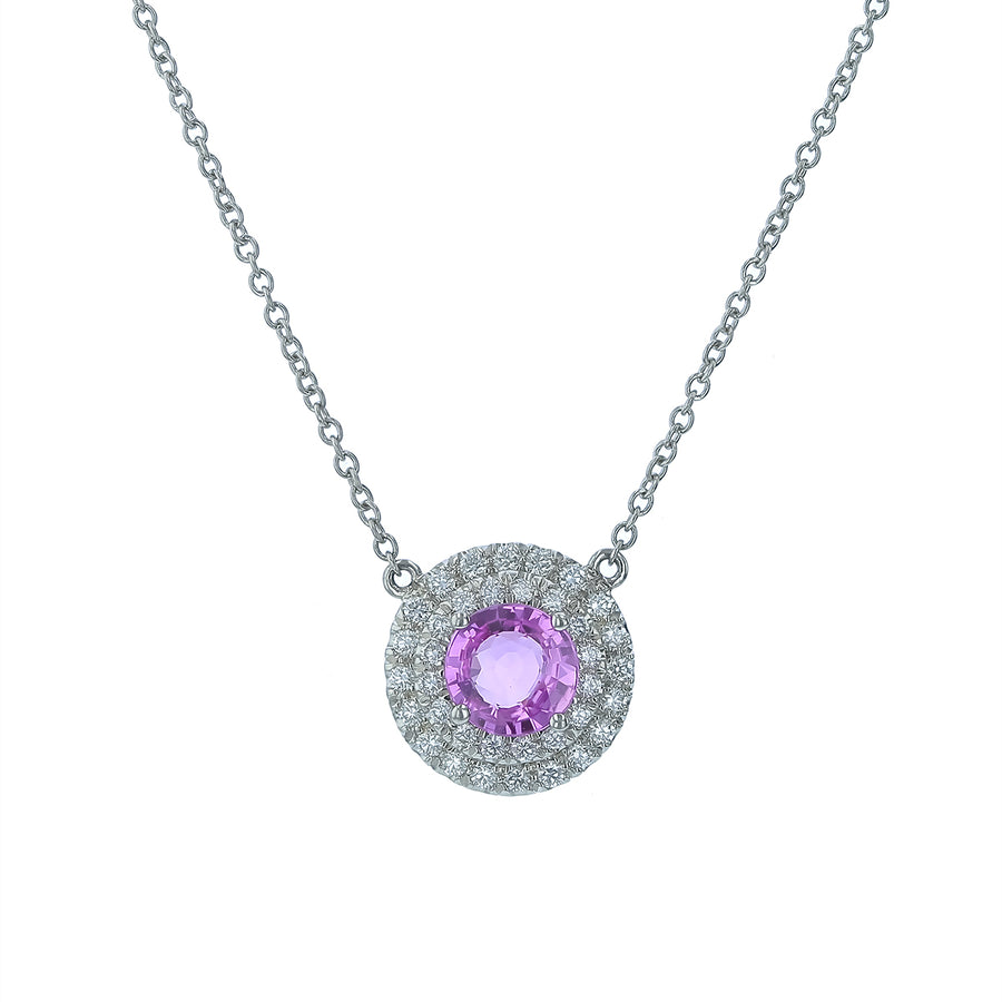 0.91ct Pink Sapphire and 0.23ct Diamond Pendant in Platinum, 16"