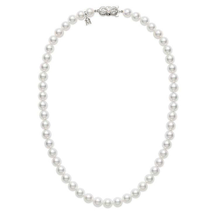 Princess 8x7.5mm A+ Pearl Necklace in 18K White Gold, 18"