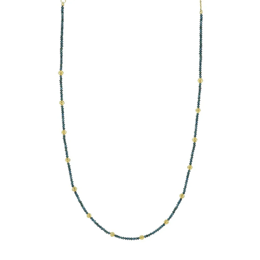 12.24ct Blue Diamond Beaded Station Necklace in 18K Yellow Gold, 16-18"