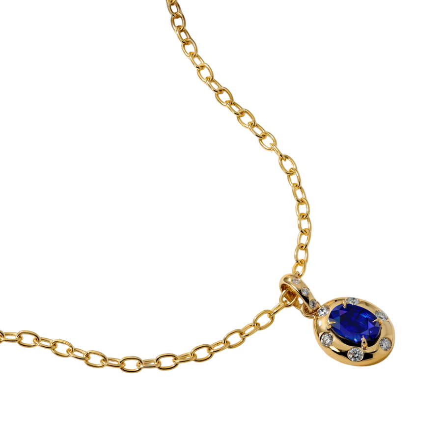 Aurum 1.47ct Oval Sapphire and 0.21ct Diamond Pendant in 18K Yellow Gold, 18" chain