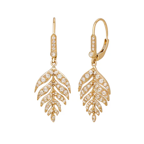 Feuille 0.96ct Diamond Drop Leaf Earrings in 18K Yellow Gold