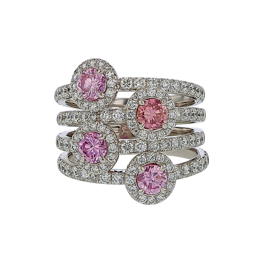 1.01ct Pink Diamond and 1.92ct Diamond Ring in 18K White Gold, size 5.5