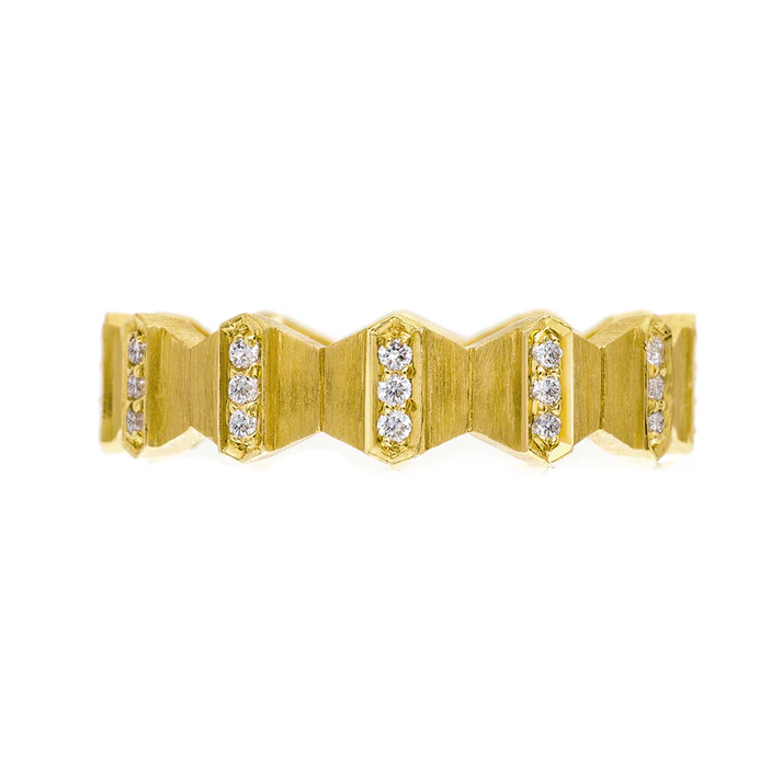 Maya 0.25ct Diamond 4mm Brushed Eternity Band in 18K Yellow Gold, Size 7