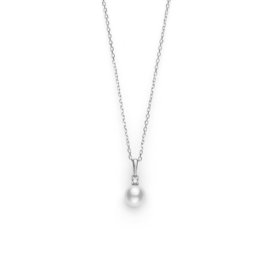 Everyday Essentials 6.62mm A+ Pearl and 0.03ct Diamond Pendant in 18K White Gold, with chain