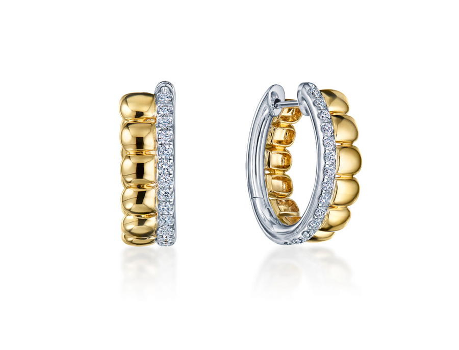 Sirena 0.50ct Diamond Two Row Huggie Hoop Earrings in 18K Yellow and White Gold