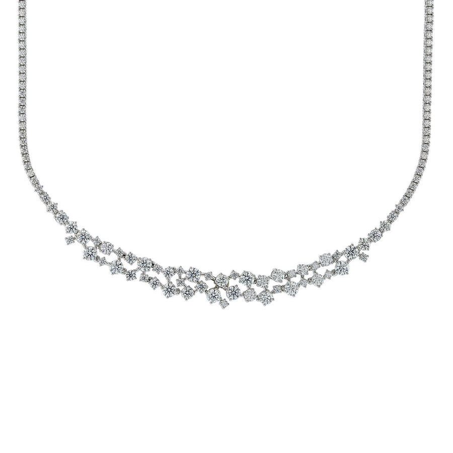 Starlight 8.59-7.10ct Diamond Cluster Necklace in 18K White Gold, 17"