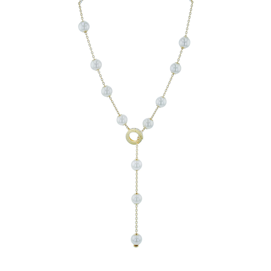 Pearls in Motion 0.20ct Diamond and Akoya A 7x7.5mm Lariat Necklace in 18K Yellow Gold, 19"