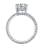 3.04ct Cushion Cut Diamond, 0.78ct Diamond and 0.34ct Diamond Round Diamond Rose Bud Shank Ring in Platinum