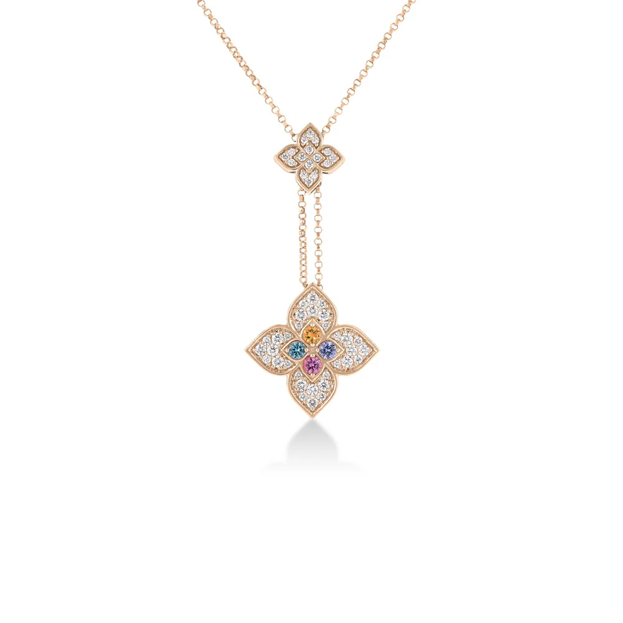 Venetian Princess Carnival 0.45ct Diamond, Blue Topaz, Citrine, Ruby, and Tanzanite Lariat Necklace in 18K Rose Gold on 17in Chain